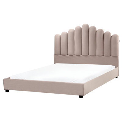 Beliani Bed Velvet Vincennes 160 X 200 Cm (Eu King Size) Taupe - image 1