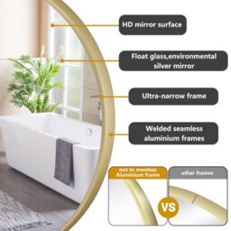Sline 40Cm Round Mirror With Gold Aluminium Frame Suitable For Home Decor,bathroom And Dressing Table - thumbnail 6