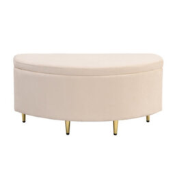 Btm Velvet Upholstered Storage Bench Footstool With Metal Legs For Bedroom Living Room Hallway 90X40X42Cm Beige - thumbnail 5