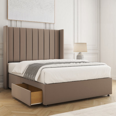 Bsspoke Hannah Divan Bed Mink Plush Velvet 54Inch Wingedback Panel Headboard 2 Drawers Footend & Mattress In All Sizes - image 1
