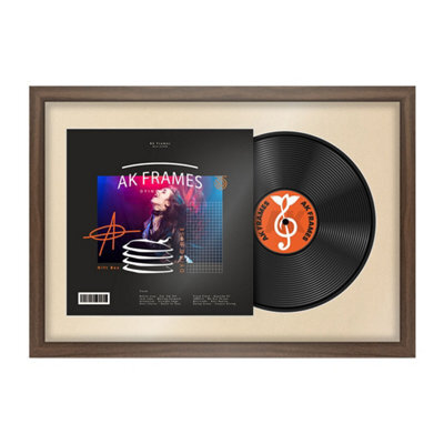 "AK Frames 25X17"" Walnut Sleek Vinyl Record Frame With Ivory Mount For 12 Inch Lp Cover & Disc - Overlapped Design" - image 1