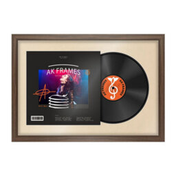"AK Frames 25X17"" Walnut Sleek Vinyl Record Frame With Ivory Mount For 12 Inch Lp Cover & Disc - Overlapped Design"