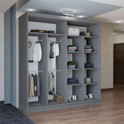 M N Furniture Ltd Wardrobe With Led Light - Modern Sliding Door Mirrored Wardrobe- Adjustable Storage Bedroom Cabinet  (Grey, 203Cm) - thumbnail 5