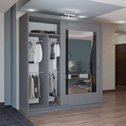 M N Furniture Ltd Wardrobe With Led Light - Modern Sliding Door Mirrored Wardrobe- Adjustable Storage Bedroom Cabinet  (Grey, 203Cm) - thumbnail 4