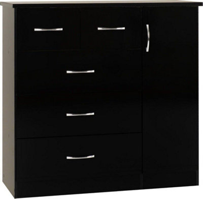 Seconique Nevada 5 Drawer 1 Door Low Wardrobe In Black Gloss Finish - image 1