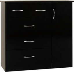Seconique Nevada 5 Drawer 1 Door Low Wardrobe In Black Gloss Finish