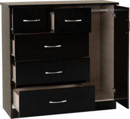 Seconique Nevada 5 Drawer 1 Door Low Wardrobe In Black Gloss Finish - thumbnail 4