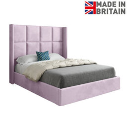 Quanta Straight Winged Upholstered Soft Velvet Bed Frame - Pink - thumbnail 6