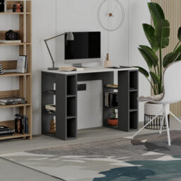 Decortie Modern Colmar 106Cm Working Desk Particleboard 3 Open Shelves Wall Fix H75Xw106Cm, White, Anthracite Grey - thumbnail 5
