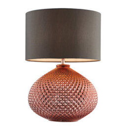 Luminosa Lighting Luminosa Livia 1 Light Table Lamp Copper Plated Glass, Grey Faux Silk, E27