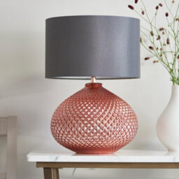 Anson Lighting Marlo Copper Plated Glass With Grey Faux Silk Shade 1 Light Table Light - thumbnail 3