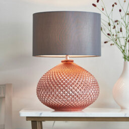 Anson Lighting Marlo Copper Plated Glass With Grey Faux Silk Shade 1 Light Table Light - thumbnail 2