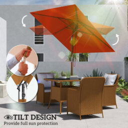 Outsunny Wooden Patio Umbrella Market Parasol Outdoor Sunshade Orange - thumbnail 4