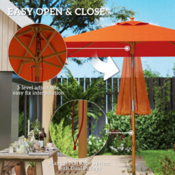 Outsunny Wooden Patio Umbrella Market Parasol Outdoor Sunshade Orange - thumbnail 6