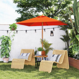 Outsunny Wooden Patio Umbrella Market Parasol Outdoor Sunshade Orange - thumbnail 8