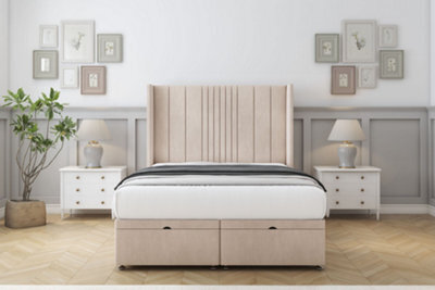 "Comfort Grace Sand Naples Ottoman Bed Base With 54"" Wingback Headboard 2'6 Small Single" - image 1