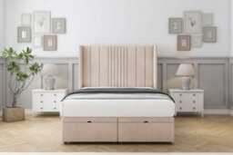 "Comfort Grace Sand Naples Ottoman Bed Base With 54"" Wingback Headboard 2'6 Small Single" - thumbnail 1