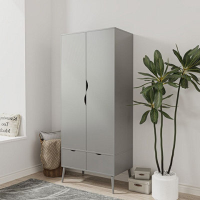 Urbn-Living Urbnliving 180Cm Height Grey Wardrobe With 2 Door 2 Drawer Scandi Legs Cupboard Hanging Rail Unit - image 1