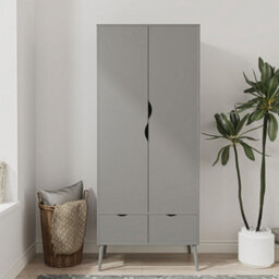 Urbn-Living Urbnliving 180Cm Height Grey Wardrobe With 2 Door 2 Drawer Scandi Legs Cupboard Hanging Rail Unit - thumbnail 2