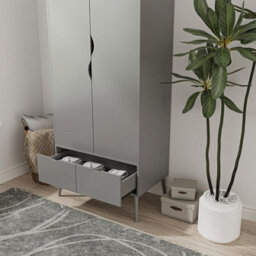 Urbn-Living Urbnliving 180Cm Height Grey Wardrobe With 2 Door 2 Drawer Scandi Legs Cupboard Hanging Rail Unit - thumbnail 4