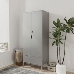 Urbn-Living Urbnliving 180Cm Height Grey Wardrobe With 2 Door 2 Drawer Scandi Legs Cupboard Hanging Rail Unit - thumbnail 1