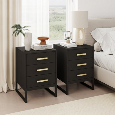 Melody Maison Pair Of Black 3 Drawer Bedside Tables - Luna Black Range - image 1