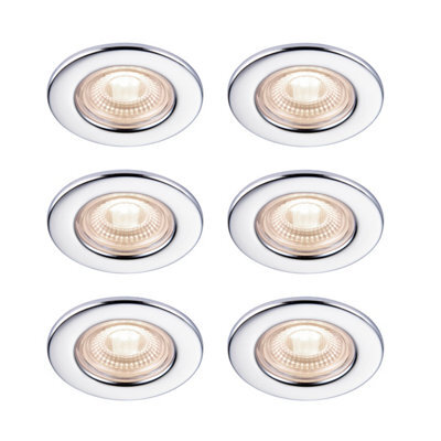 GoodHome Hodgkin Chrome Effect Fixed Led Fire-Rated Neutral White Downlight Ip65, Pack Of 6 - image 1