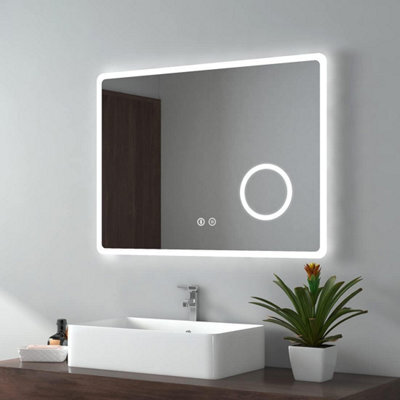 Emke Bluetooth Bathroom Mirror 600 X 800mm Led Mirror With Touch Switch, Demister, Shaver Socket, 3X Magnifying - image 1