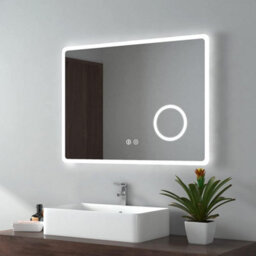 Emke Bluetooth Bathroom Mirror 600 X 800mm Led Mirror With Touch Switch, Demister, Shaver Socket, 3X Magnifying