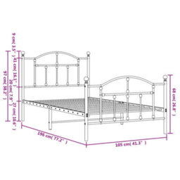 Berkfield Metal Bed Frame With Headboard And Footboard White 100X190 Cm - thumbnail 9