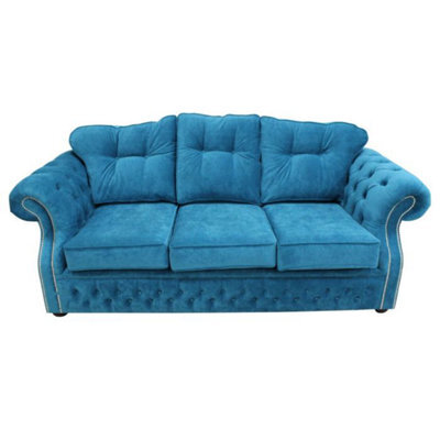Chesterfield 3 Seater Danza Teal Fabric Sofa Settee Custom Made In Era Style - image 1