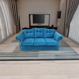 Chesterfield 3 Seater Danza Teal Fabric Sofa Settee Custom Made In Era Style - thumbnail 2