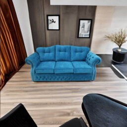 Chesterfield 3 Seater Danza Teal Fabric Sofa Settee Custom Made In Era Style - thumbnail 3