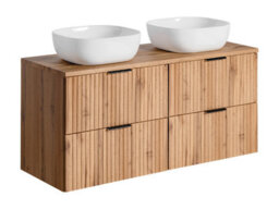Impact Furniture Double Sink Bathroom Vanity Unit With Basin 120Cm Countertop Ribbed Fluted Oak Effect Wall Hung Cabinet Adel - thumbnail 9