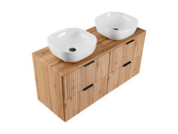 Impact Furniture Double Sink Bathroom Vanity Unit With Basin 120Cm Countertop Ribbed Fluted Oak Effect Wall Hung Cabinet Adel - thumbnail 7