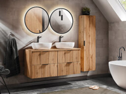 Impact Furniture Double Sink Bathroom Vanity Unit With Basin 120Cm Countertop Ribbed Fluted Oak Effect Wall Hung Cabinet Adel - thumbnail 5