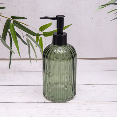 Annibells Green Grey Or Amber Glass Vintage Ribbed Soap Dispensers - Green - image 1