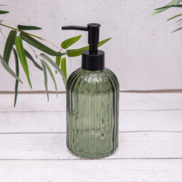 Annibells Green Grey Or Amber Glass Vintage Ribbed Soap Dispensers - Green - thumbnail 1
