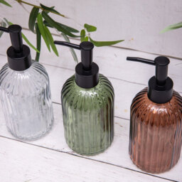 Annibells Green Grey Or Amber Glass Vintage Ribbed Soap Dispensers - Green - thumbnail 4