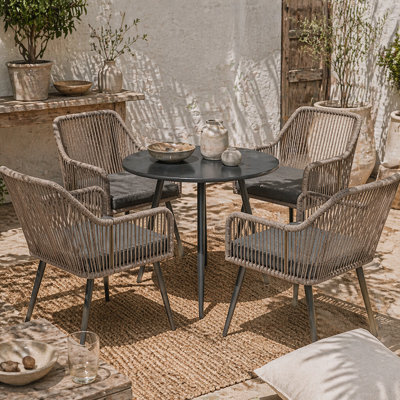 Wyld Haus Sudore Rele 5-Piece Rattan Outdoor Dining Set - Light Brown With Grey Cushions, 80Cm Round Table, 4 Seater - image 1