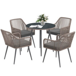 Wyld Haus Sudore Rele 5-Piece Rattan Outdoor Dining Set - Light Brown With Grey Cushions, 80Cm Round Table, 4 Seater - thumbnail 2
