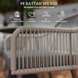 Wyld Haus Sudore Rele 5-Piece Rattan Outdoor Dining Set - Light Brown With Grey Cushions, 80Cm Round Table, 4 Seater - thumbnail 4