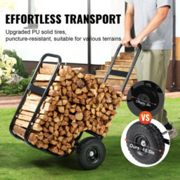 Vevor Firewood Log Cart, 250 Lbs Capacity, Outdoor And Indoor Wood Rack Storage Mover With Pu Wheels & Waterproof Cloth - thumbnail 5