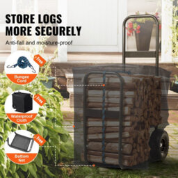 Vevor Firewood Log Cart, 250 Lbs Capacity, Outdoor And Indoor Wood Rack Storage Mover With Pu Wheels & Waterproof Cloth - thumbnail 4