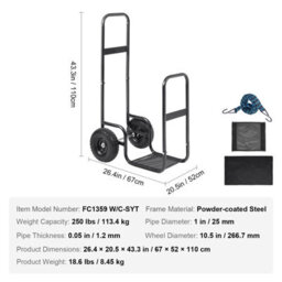 Vevor Firewood Log Cart, 250 Lbs Capacity, Outdoor And Indoor Wood Rack Storage Mover With Pu Wheels & Waterproof Cloth - thumbnail 7