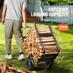 Vevor Firewood Log Cart, 250 Lbs Capacity, Outdoor And Indoor Wood Rack Storage Mover With Pu Wheels & Waterproof Cloth - thumbnail 2