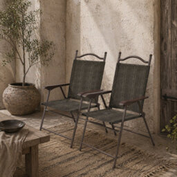 Wyld Haus Covani Set Of 2 Dark Brown Folding Garden Chairs With Breathable Mesh Seats - thumbnail 1