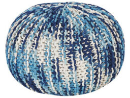 Beliani Knitted Cotton Pouf Ottoman White And Blue 50 X 35 Cm - thumbnail 1