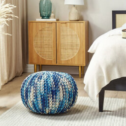 Beliani Knitted Cotton Pouf Ottoman White And Blue 50 X 35 Cm - thumbnail 2