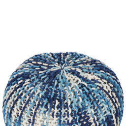 Beliani Knitted Cotton Pouf Ottoman White And Blue 50 X 35 Cm - thumbnail 3